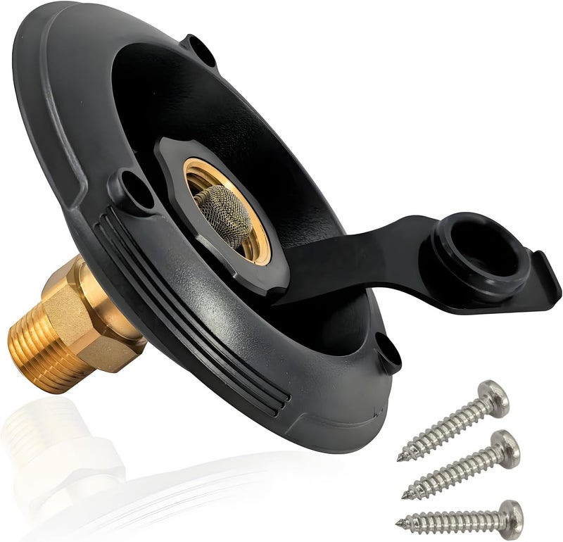 Dicsley RV City Water Fill Inlet Flange Connection Fittings with Check Valve fit RV Camper Trailer Marine Hose Water Inlet Connector Replacement for Connect 3/4'' NH Female to 1/2'' NPT Male (BLACK) - Image 1